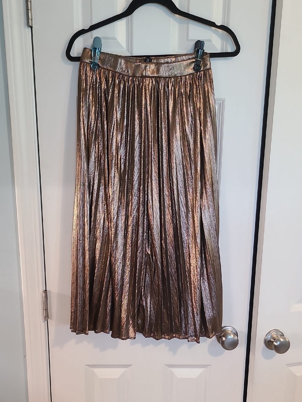 Metallic Bronze Pleated Midi Skirt